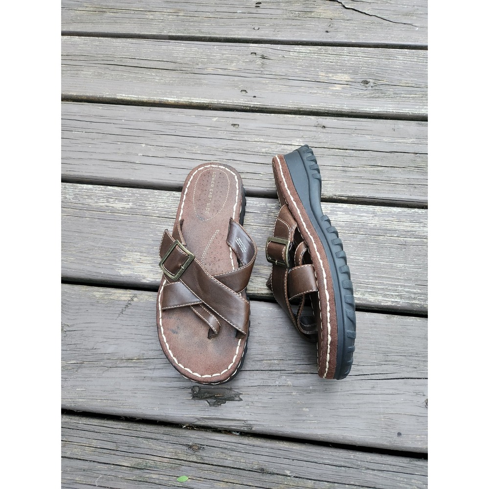 Lower East Side Jammers Sandals Brown Faux Leather Platform Buckle Toe Loop 8.5
